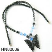 Assorted Colored Opal Beads Hematite Butterfly Pendant Beads Stone Chain Choker Fashion Women Necklace